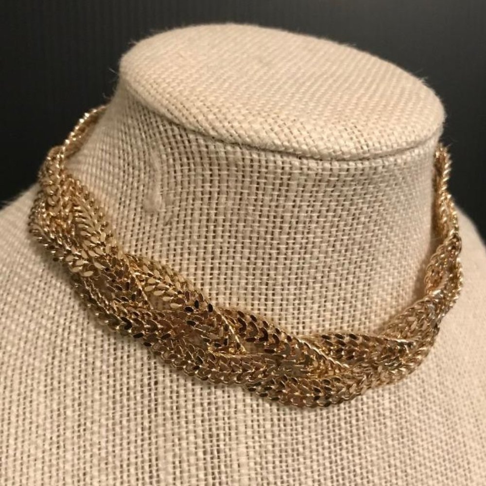 Gold-Tone Braided Chain link Choker - Picture 6 of 9